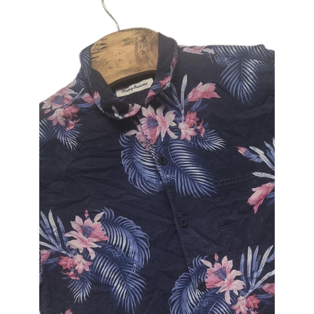Tommy Bahama Silk Hawaiian Shirt Nassau Blooms Ocean Deep Camp Shirt Mens Medium